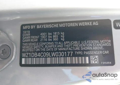 2020 Toyota Gr Supra 3.0 Premium из США, поврежденный, VIN WZ1DB4C09LW030177